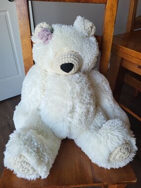 Cozy Cream Plush Teddy Bear Accent Pillow with Floral Ear Detail Claraloo